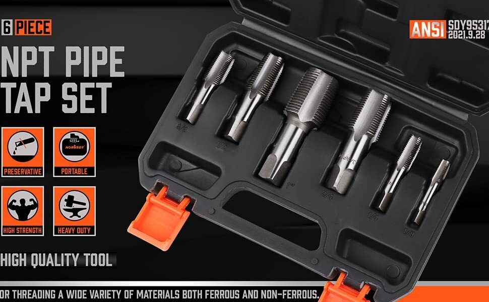 HORUSDY 6Pc NPT Pipe Tap Set Thread Tap Screw Tool 1/8 1/4 3/8 1/2 3/4 1