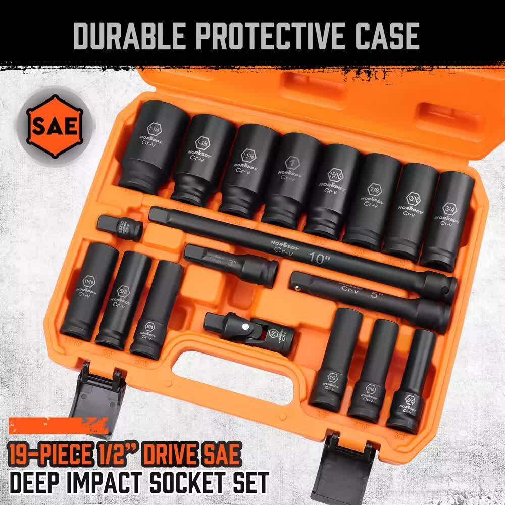 18Pc Deep Impact Socket Set Imperial / SAE Extension Flexible Adaptor 1/2 Drive