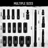 18Pc Deep Impact Socket Set Imperial / SAE Extension Flexible Adaptor 1/2 Drive - Top-Down View