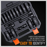 18Pc Deep Impact Socket Set Imperial / SAE Extension Flexible Adaptor 1/2