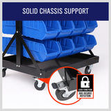 92-Piece Bin Mobile Garage Storage Bin Rack Heavy-Duty Tool Organizer with Swivel Wheels - 45-Degree Angle