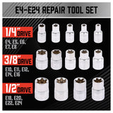 14Pc E Torx Socket Set Female Start Bit External Hex Torque E4-E24 With Case - Side View