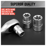14Pc E Torx Socket Set Female Start Bit External Hex Torque E4-E24 With Case - 45-Degree Angle