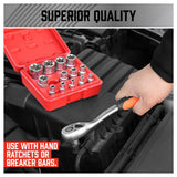 14Pc E Torx Socket Set Female Start Bit External Hex Torque E4-E24 With Case - Rear View