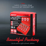 14Pc E Torx Socket Set Female Start Bit External Hex Torque E4-E24 With Case - Close-Up Angle