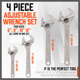 4Pc Adjustable Wrench Set Heavy Duty Shifter Spanner Wide Open Jaw 6/8/10/12