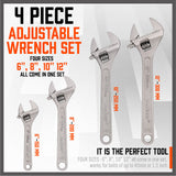 4Pc Adjustable Wrench Set Heavy Duty Shifter Spanner Wide Open Jaw 6/8/10/12 - Side View