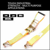 50mm x 10M Tie Down Strap Heavy Duty Ratchet Straps Trailer Boat 2000KG Loading - Low Angle