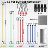 SEDY 60Pcs Bungee Cords Set Heavy Duty Tie Down Straps Camping Moving w/ Hooks - Front View
