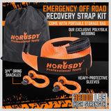 Heavy Duty 9.1M Recovery Tow Straps Snatch Kit - 32,000 LBS Break Strength with D-Ring Shackles for Off-Roading Recovery and Hauling - Side View