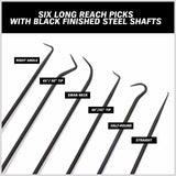 6Pc Extra Long Pick and Hook Set O Ring Seal Puller Remover Fuse Wire Scribe - Top-Down View