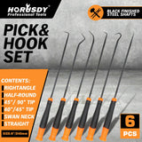 6Pc Extra Long Pick and Hook Set O Ring Seal Puller Remover Fuse Wire Scribe - Front View