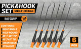 6Pc Extra Long Pick and Hook Set O Ring Seal Puller Remover Fuse Wire Scribe