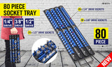 80 Socket Storage Rail Mixed Organizer Rack Holder Ball Locking 1/4 3/8 1/2 - Front View