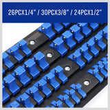 80 Socket Storage Rail Mixed Organizer Rack Holder Ball Locking 1/4 3/8 1/2 - Top-Down View