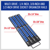 80 Socket Storage Rail Mixed Organizer Rack Holder Ball Locking 1/4 3/8 1/2 - Rear View