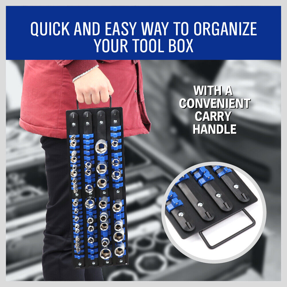 80 Socket Storage Rail Mixed Organizer Rack Holder Ball Locking 1/4 3/8 1/2