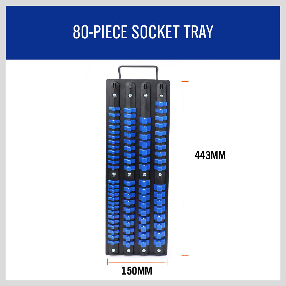 80 Socket Storage Rail Mixed Organizer Rack Holder Ball Locking 1/4 3/8 1/2