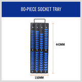 80 Socket Storage Rail Mixed Organizer Rack Holder Ball Locking 1/4 3/8 1/2 - Low Angle