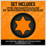 11Pc E-Torx Socket Set Female External Star Type E4-E20 3/8
