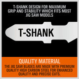 25Pc T-shank Jig Saw Blades Set For Wood Plastic Metal Sheet Cutting BIM HSS HCS - 45-Degree Angle
