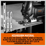 25Pc T-shank Jig Saw Blades Set For Wood Plastic Metal Sheet Cutting BIM HSS HCS - Close-Up Angle