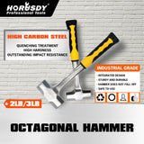 2LB+3LB Steel Hammer Double Octagonal Heavy Duty Solid Forged Rubber Grip Handle - Top-Down View