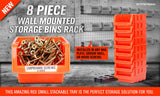 NEW 8 PC Wall Mounted Storage Bins Rack Set Nuts Bolts Organizer Parts 97903 - Front View