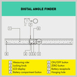 200mm Digital Angle Finder Ruler Protractor Measure Meter Stainless Steel 0-360 - Close-Up Angle