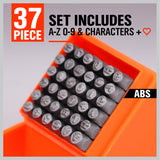 37Pcs Letter Number Stamp Punch Set DIY Hardened Ball Bearing Steel Tool 3mm - Top-Down View
