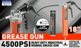 18'' Manual Pistol Grip Grease Gun Flow Pressure 4500PSI Flexi Hose & Coupler - Front View