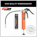 18'' Manual Pistol Grip Grease Gun Flow Pressure 4500PSI Flexi Hose & Coupler - Side View