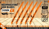 5Pc 9 / 240mm Reciprocating Saw Blades 5TPI Wood Timber Pruning Tool W/T Case - Front View