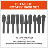 10Pc Rotary Bits Set Router Drill Bit Burr Wood Rasp File Drill Bits Wood Timber - Side View