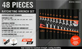 48Pc Spanner Set Ratchet Wrench & Hex Key Metric SAE Allen Key W/T Rolling Pouch - Front View