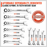 10Pc Flexible Head Ratchet Spanner Set Metric Wrench CRV With Carry Pouch 8-22MM - Side View