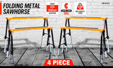 4Pc Mastercraft Sawhorse Metal Folding Non-slip Surface Saw Horse 120KG Capacity - Front View