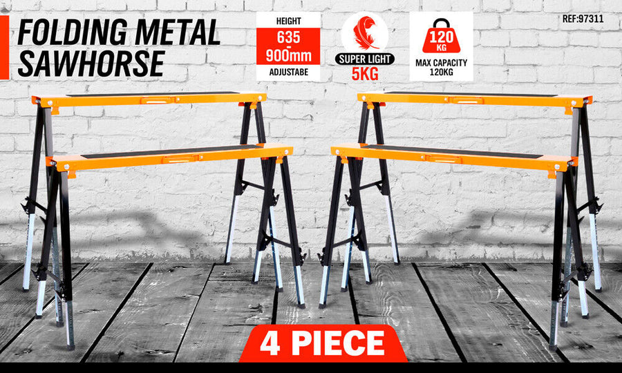 4Pc Mastercraft Sawhorse Metal Folding Non-slip Surface Saw Horse 120KG Capacity, Foldable