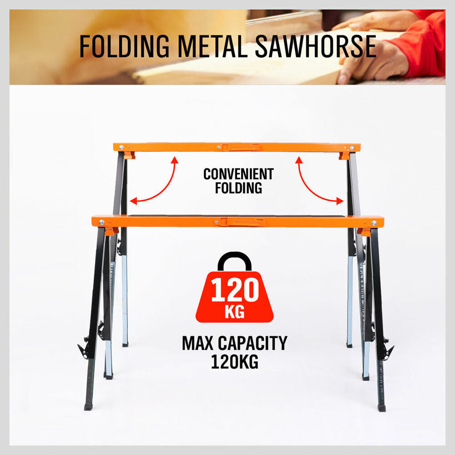 4Pc Mastercraft Sawhorse Metal Folding Non-slip Surface Saw Horse 120KG Capacity, image 5