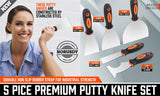 5Pc Stainless Steel Putty Knife Set Joint Knife Wall Scraper Paint Clean Blade - Front View