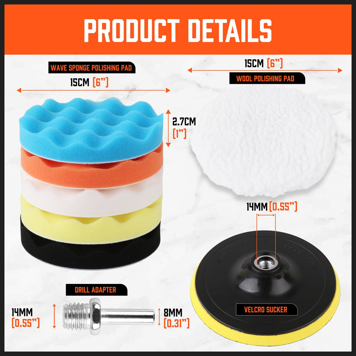 11Pc 6 Buffing Waxing Polishing Pads Kit Sponge Pad Set For Car Polisher Drill