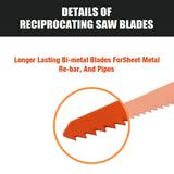 10Pc Reciprocating Saw Blades Set For Wood Metal Timber Demolition Cutting Tool - 45-Degree Angle