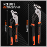 2Pc Groove Joint Pliers 8 & 10-inch Multi Grip Non-Slip Heavy Duty Pipe Wrench - Side View