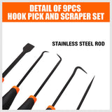 9pc Hook and Pick Tool Set Scraper ,Large Full & Small Mini Size Non-slip Handle - Side View