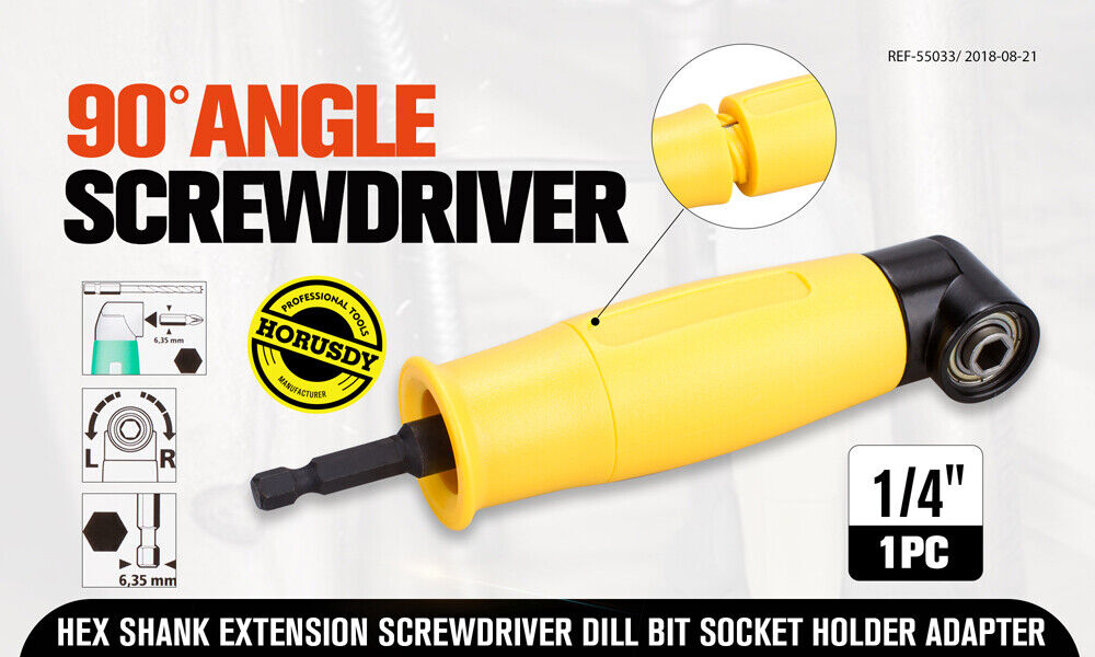 Right Angle Drill Attachment 90° Degree Drill Adapter 1/4 Drive Key Adaptor New