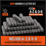 37Pcs 6mm Number & Capital Letter Stamp Set Punches Metal Plastic Wood Leather - Low Angle