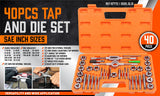 40Pc Tap And Die Set Imperial SAE Screw Screwdriver Thread Drill W/t Pitch Gauge - Front View
