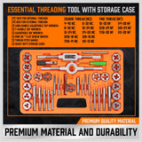 40Pc Tap And Die Set Imperial SAE Screw Screwdriver Thread Drill W/t Pitch Gauge - Top-Down View