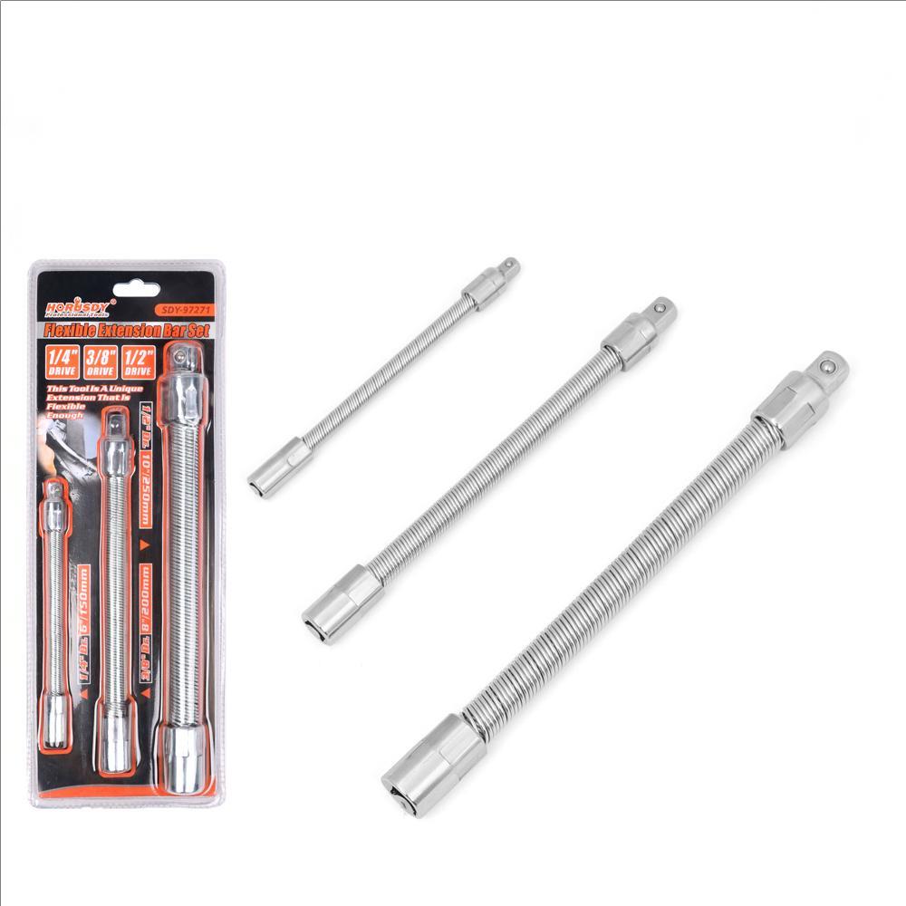 3PC Flexible Socket Extension Bars Shaft Set 1/2 1/4 3/8 Drive 10 8 6 Long