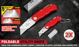 2Pc Folding Utility Knife Aluminium Handle & 10 Spare Stanley Blades Craft New - Front View
